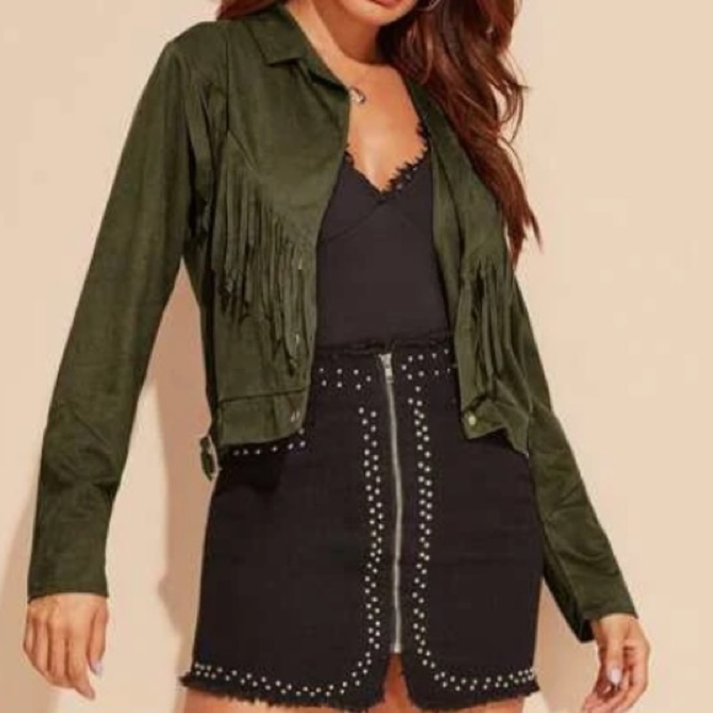 Fringe jacket olive green